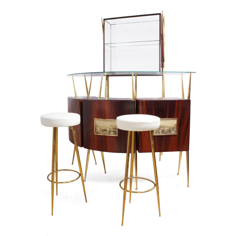 Vintage Italian Bar in rosewood and brass - 1950s