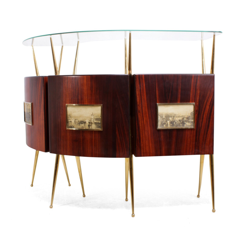 Vintage Italian Bar in rosewood and brass - 1950s