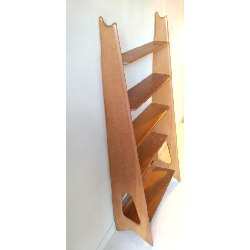 Vintage shelving system in oakwood by Pierre Cruège - 1950s