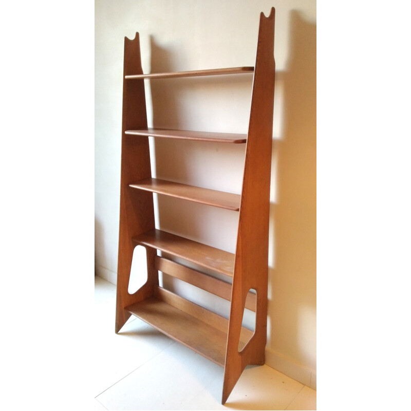 Vintage shelving system in oakwood by Pierre Cruège - 1950s