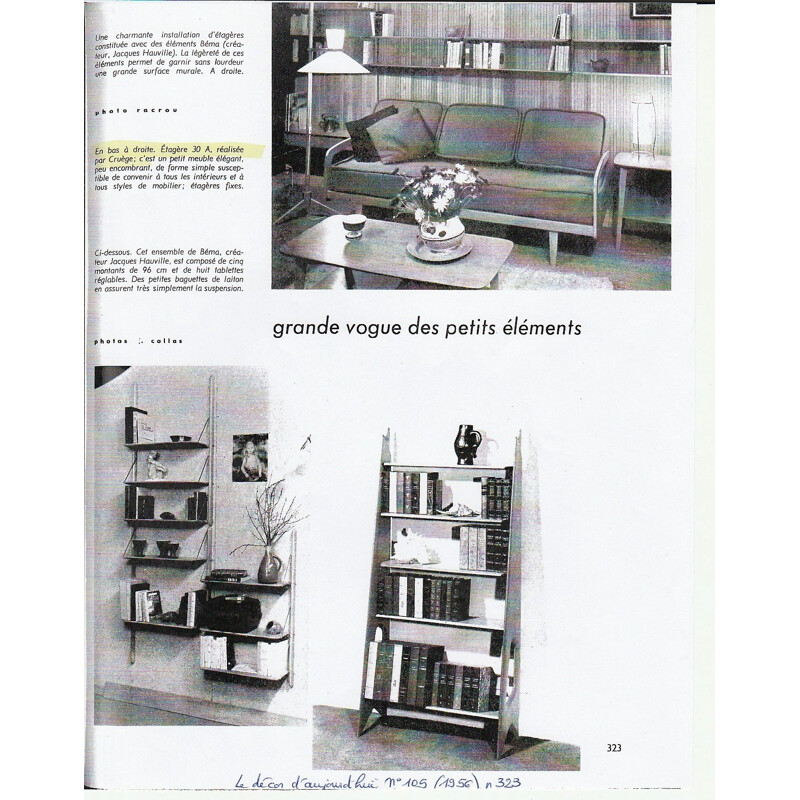 Vintage shelving system in oakwood by Pierre Cruège - 1950s