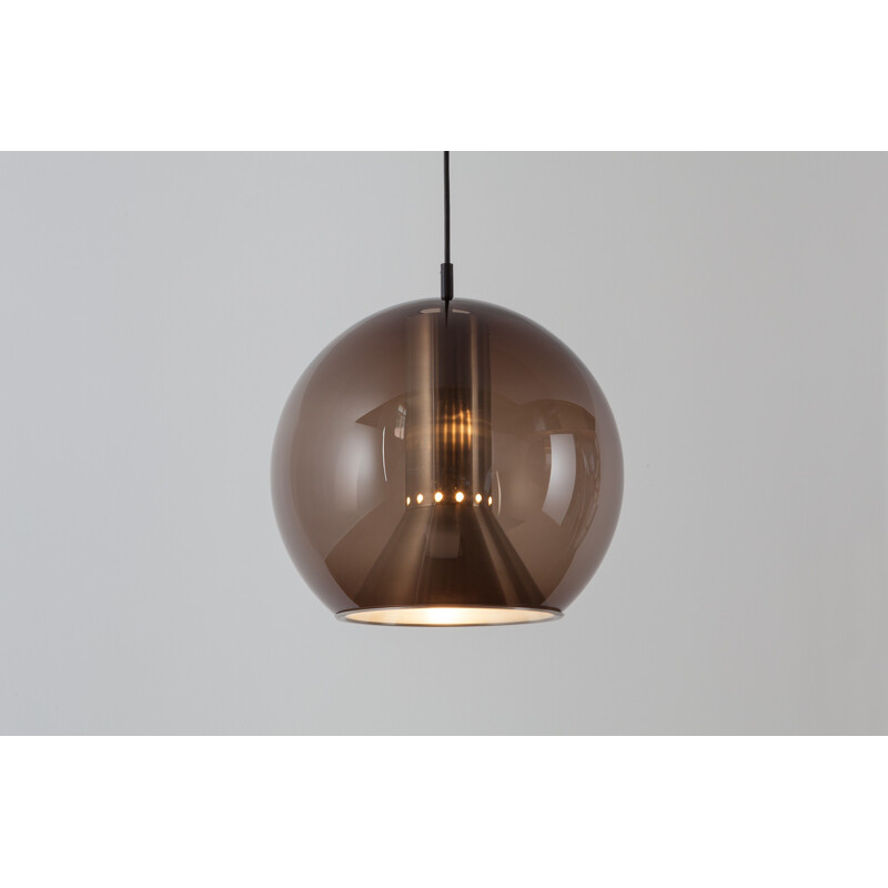 Vintage hanging lamp in smoked glass by Frank Ligtelijn - 1960s