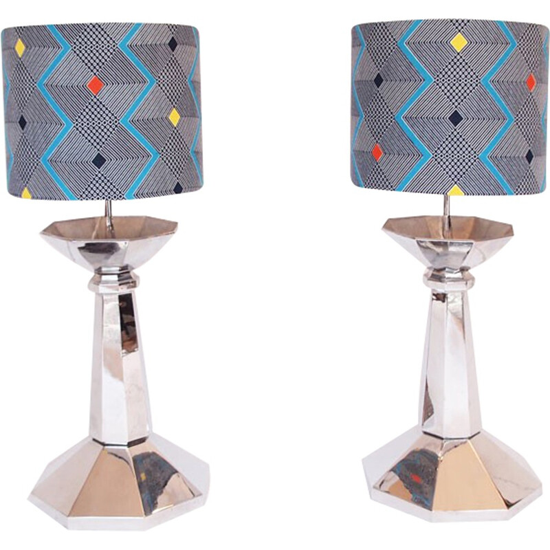 Set of 2 lamps wiith chromed metal legs - 1970s