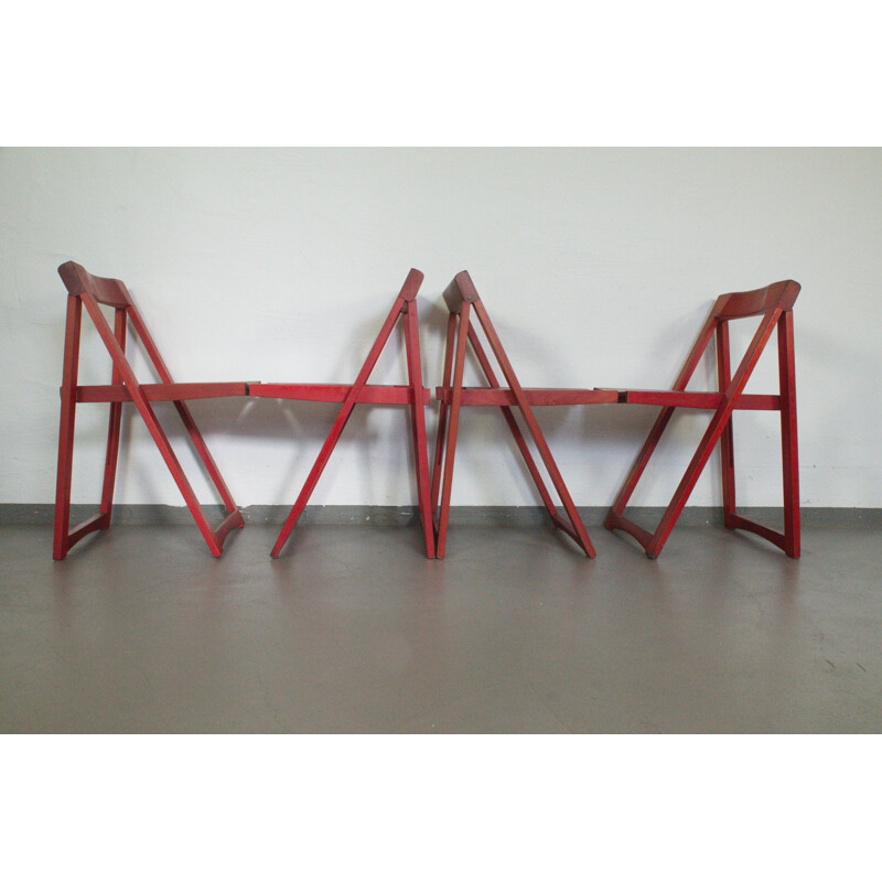 Suite de 4 Chaises pliantes rouge en hêtre par Aldo Jacober pour Bazzani, Italie - 1960