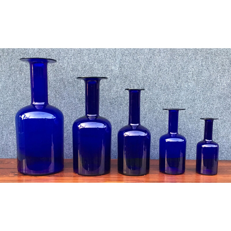 Set of 5 Blue Guvase by Otto Brauer for Holmegaard - 1960s