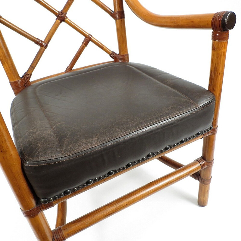 Set of 2 wood and leather armchairs - 1980s