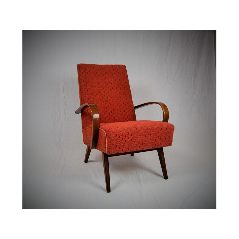 Bentwood Vintage Red Lounge Chair by Thon - 1960s