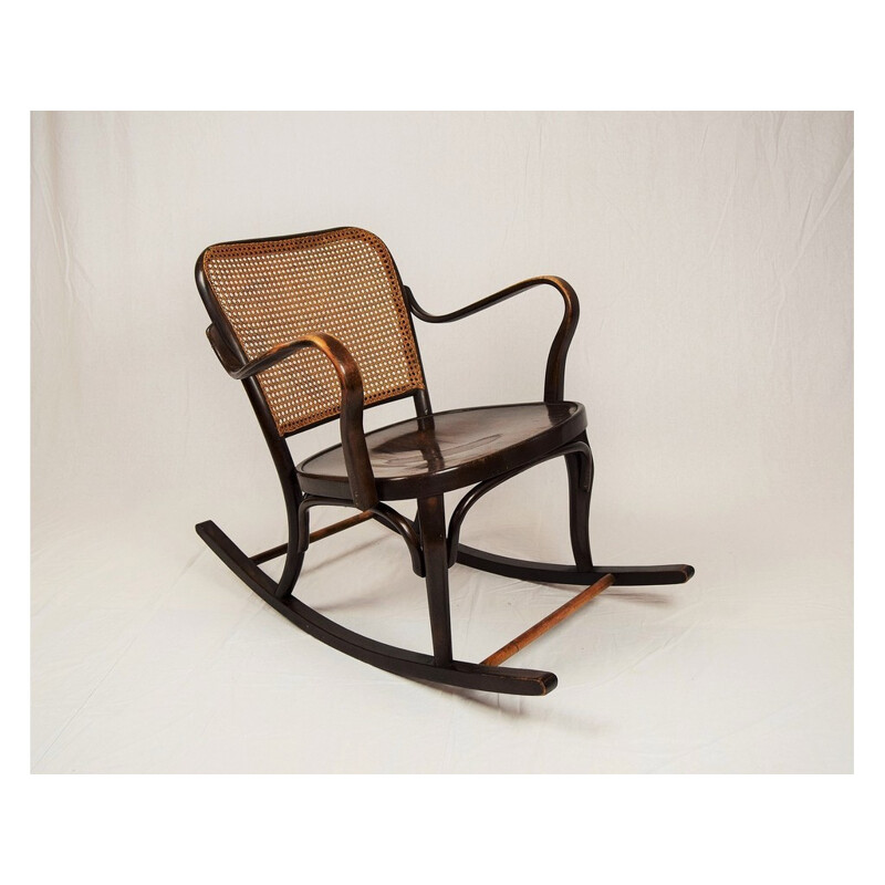 Vintage gebogen eikenhouten schommelstoel van Josef Frank voor Thonet A 752, 1930