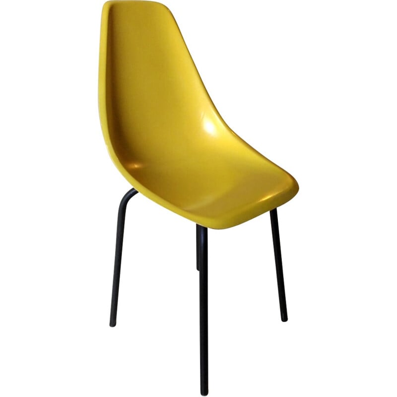 Vintage yellow fiberglass chair by Alain Richard, 1950