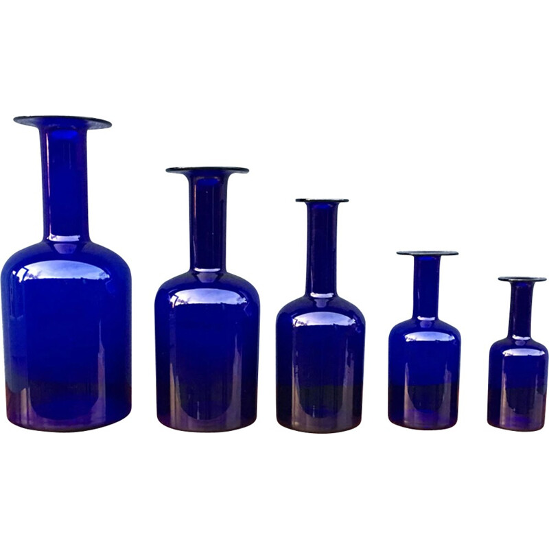 Set of 5 Blue Guvase by Otto Brauer for Holmegaard - 1960s