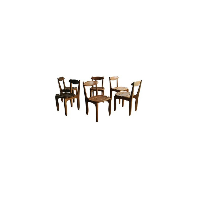 Set of 6 "Thierry" chairs in oak Guillerme and Chambron - 1960