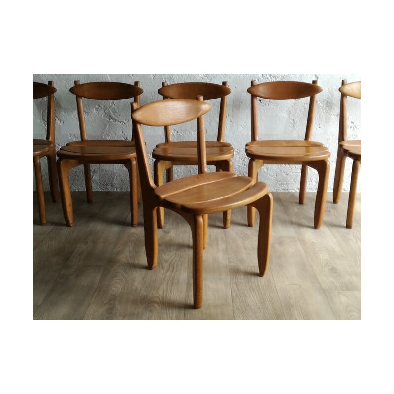 Set of 6 "Thierry" chairs in oak Guillerme and Chambron - 1960