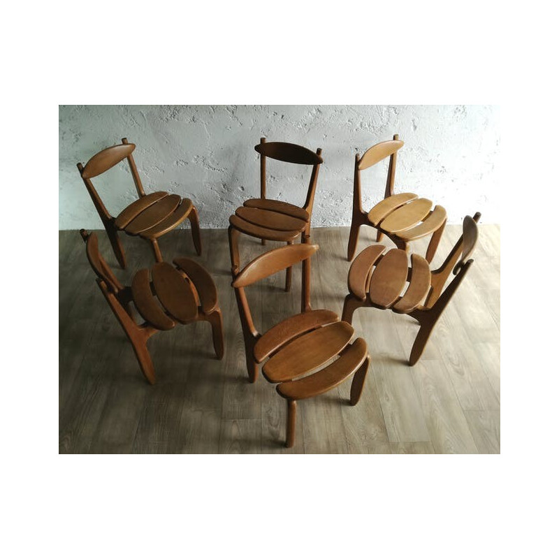 Set of 6 "Thierry" chairs in oak Guillerme and Chambron - 1960