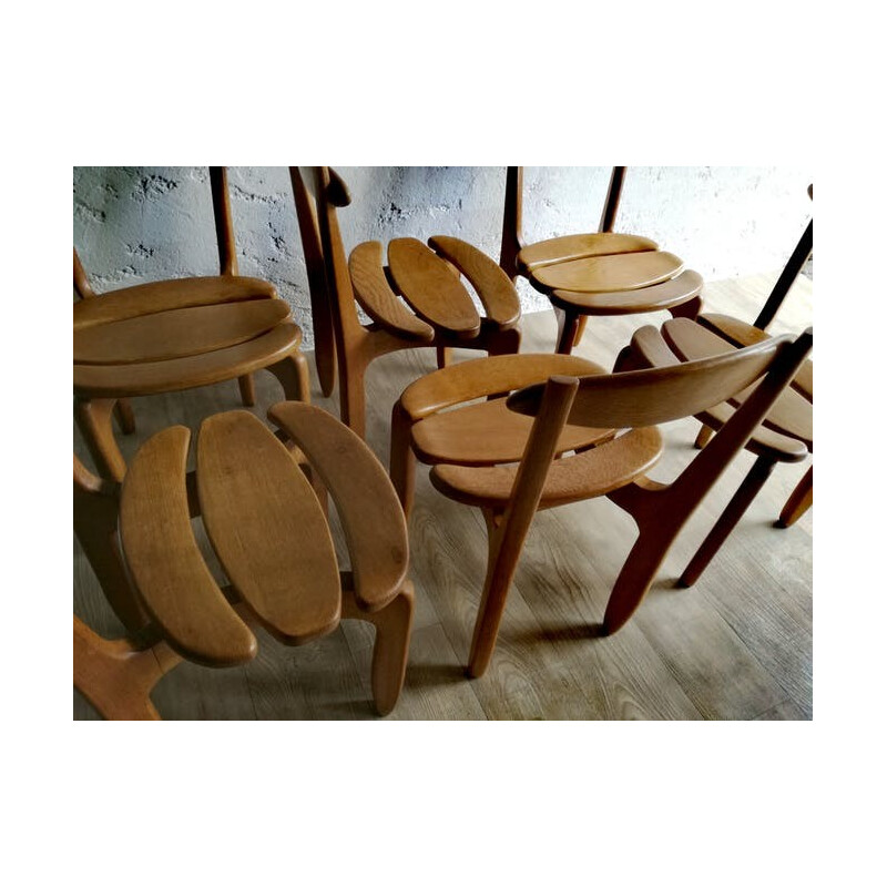 Set of 6 "Thierry" chairs in oak Guillerme and Chambron - 1960