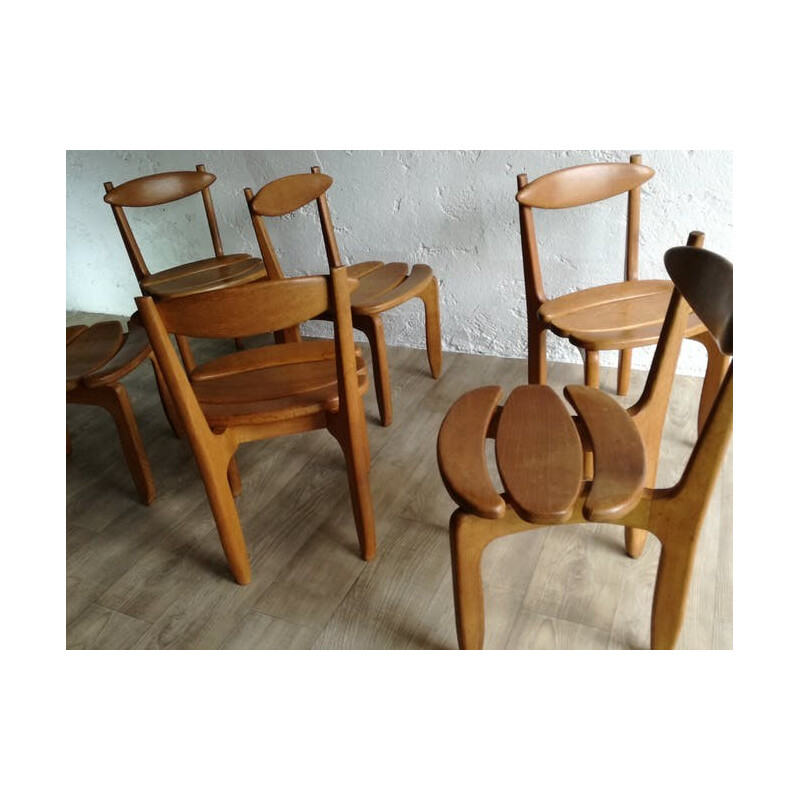 Set of 6 "Thierry" chairs in oak Guillerme and Chambron - 1960