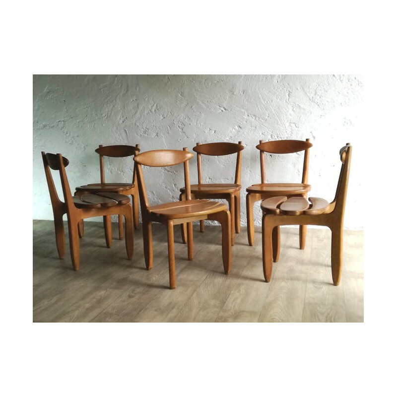 Set of 6 "Thierry" chairs in oak Guillerme and Chambron - 1960