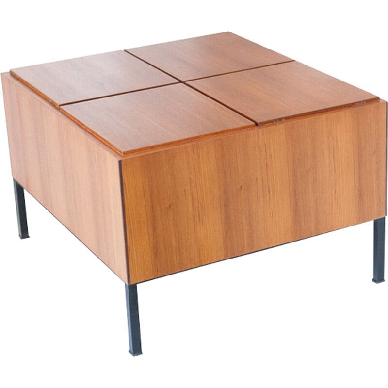 Iron & Teak Cocktail Table with Bar - 1950s
