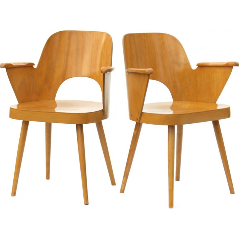 Pair of chairs with armrests by Oswald Haerdtl for Ton - 1960s