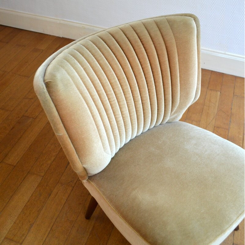 Vintage chair in beige silk velvet - 1960s