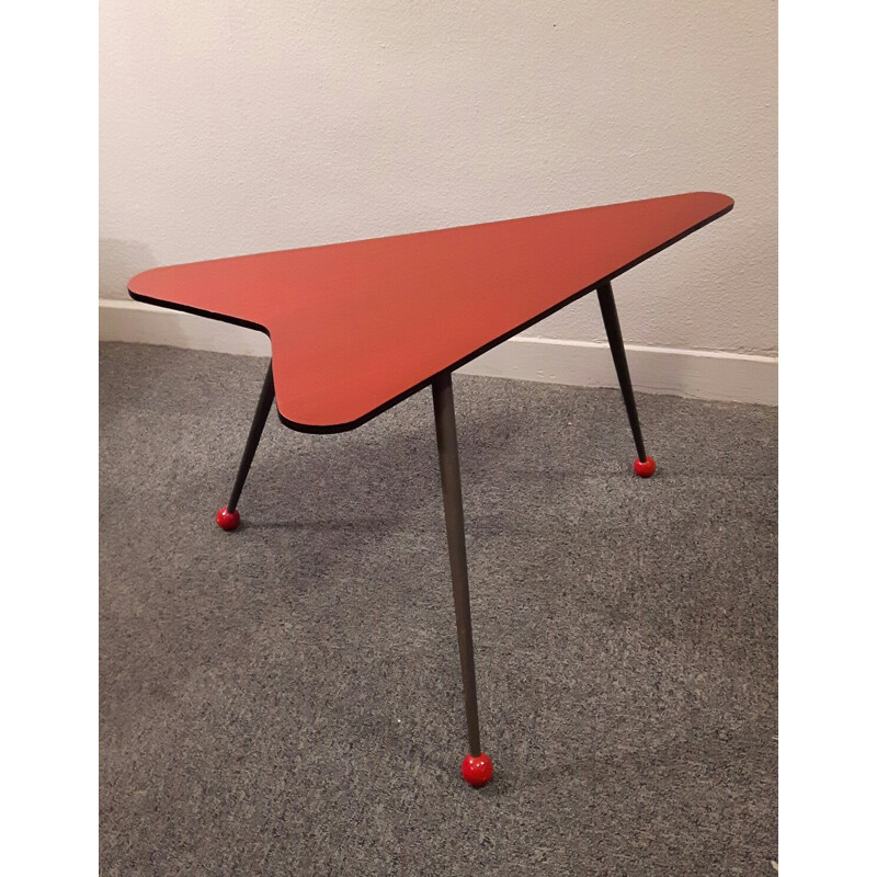 Table basse vintage en bois rouge - 1950