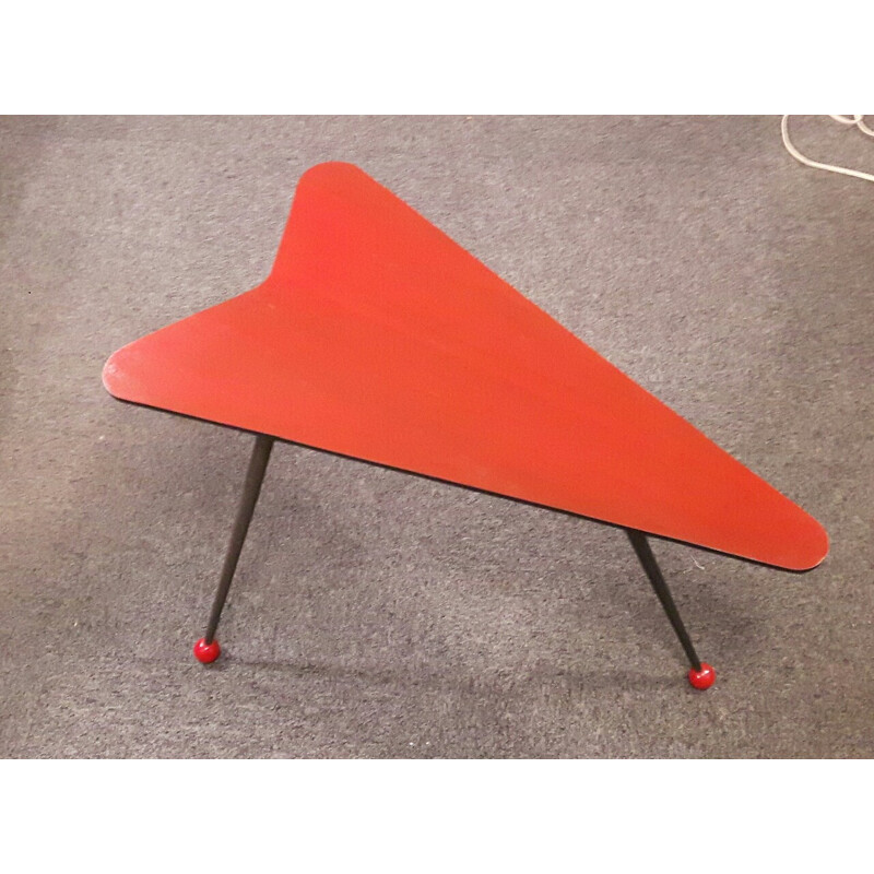 Vintage red coffee table in wood - 1950s