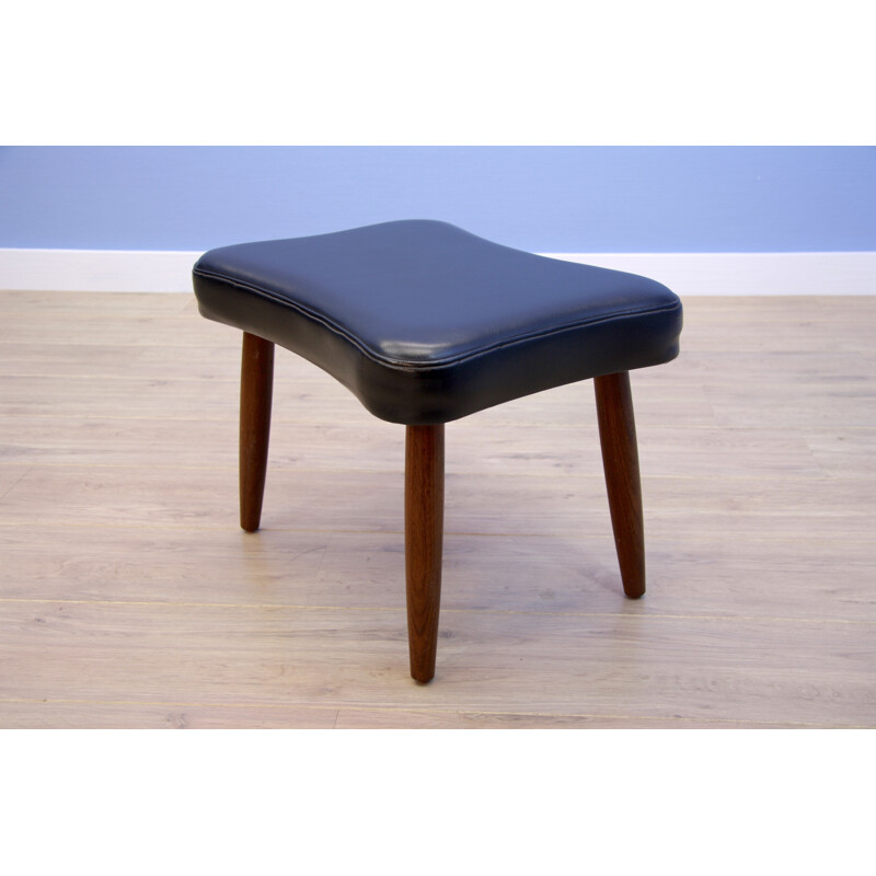 Danish footstool or ottoman in rosewood with black leatherette - 1960s