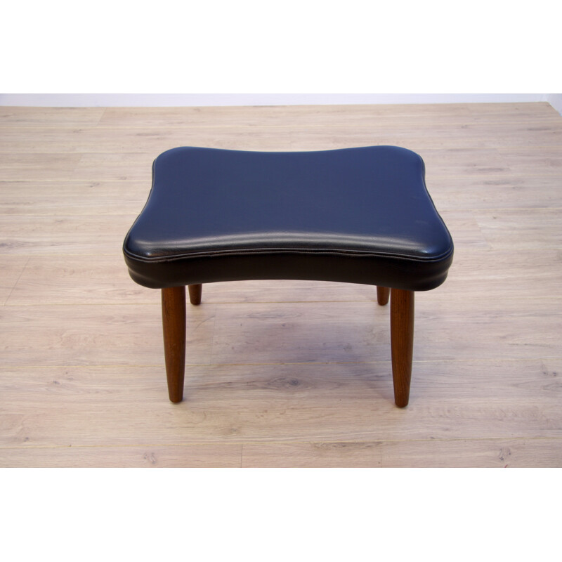 Danish footstool or ottoman in rosewood with black leatherette - 1960s