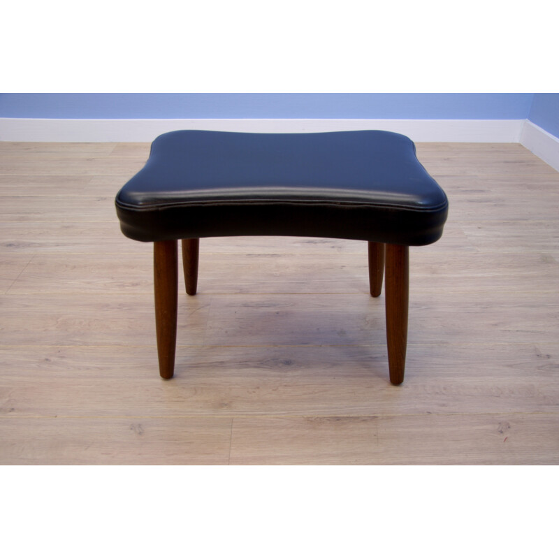 Danish footstool or ottoman in rosewood with black leatherette - 1960s