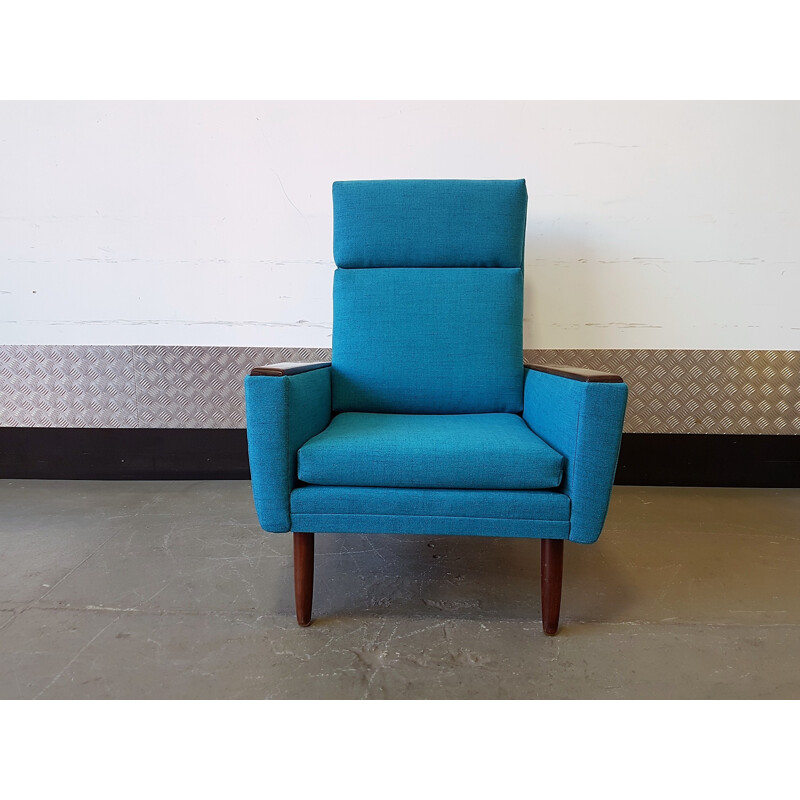 Vintage Danish Armchair in blue fabric - 1960s
