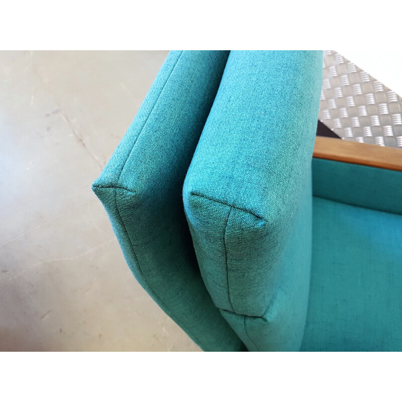 Fauteuil vintage danois en tissu bleu - 1960