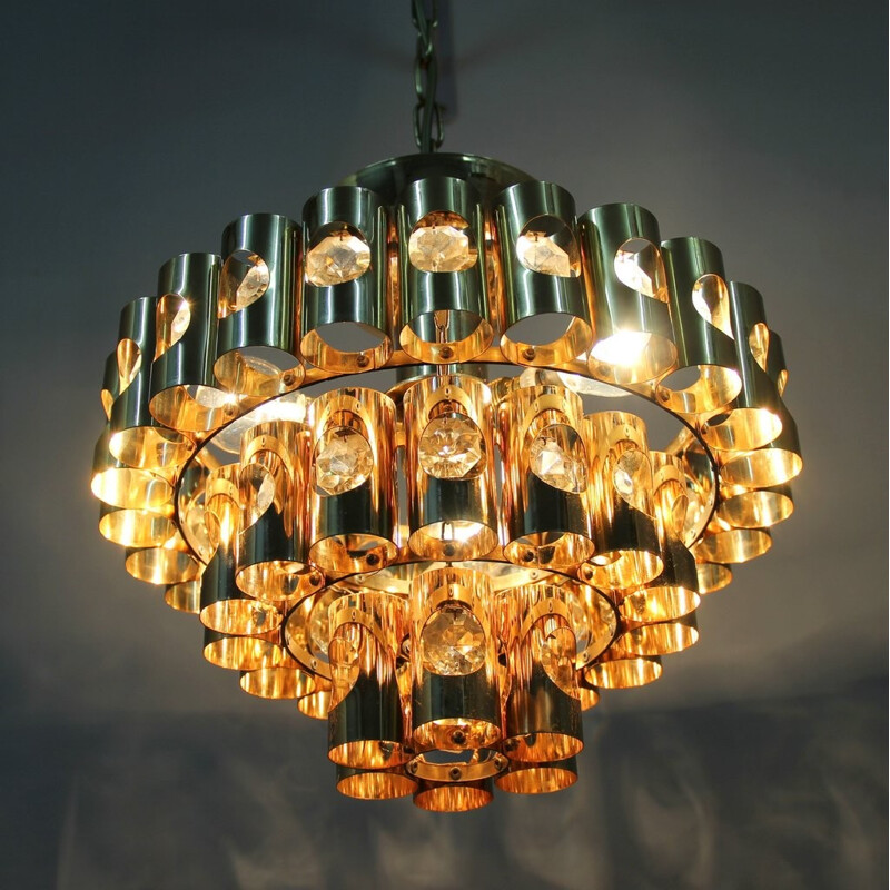 Vintage chandelier in glass and metal - 1960s