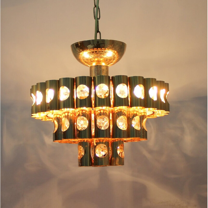 Vintage chandelier in glass and metal - 1960s