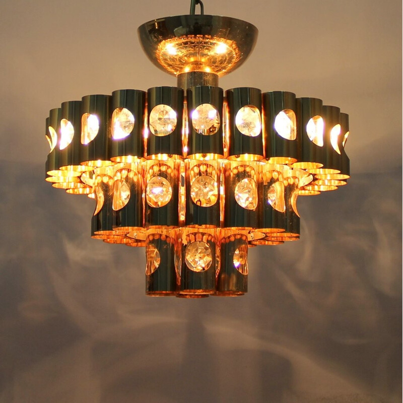 Vintage chandelier in glass and metal - 1960s