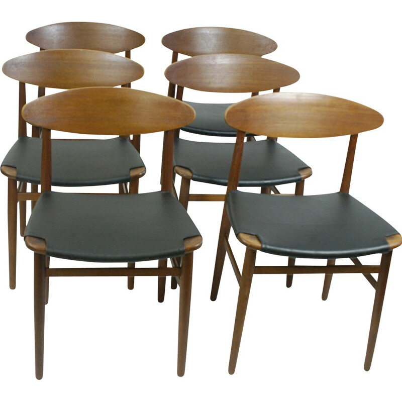 Suite de 6 chaises à repas en teck danois par Peter Hvidt - 1950
