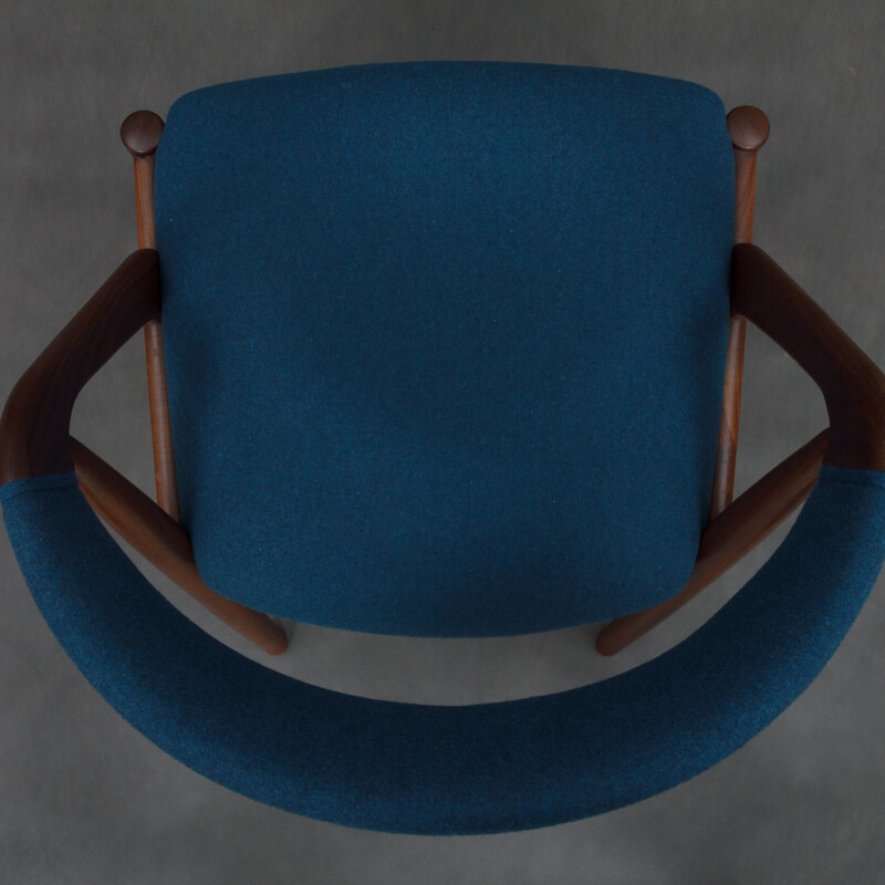 Chaise vintage en teck et bleu laine de Kai Kristiansen - 1960