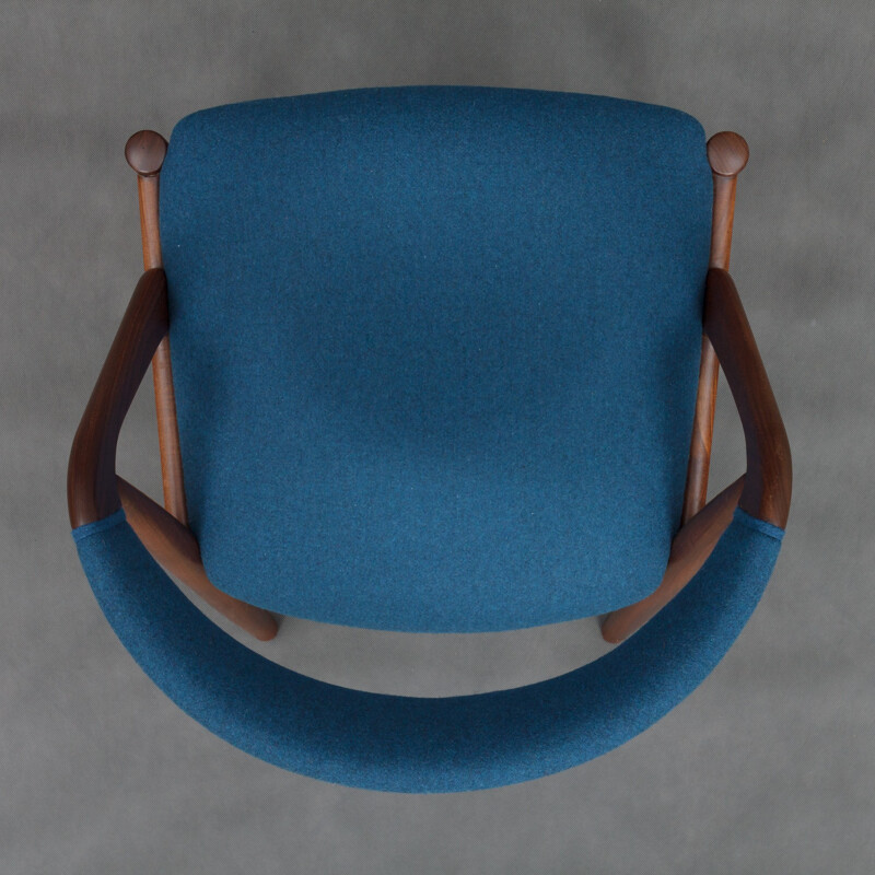 Chaise vintage en teck et bleu laine de Kai Kristiansen - 1960