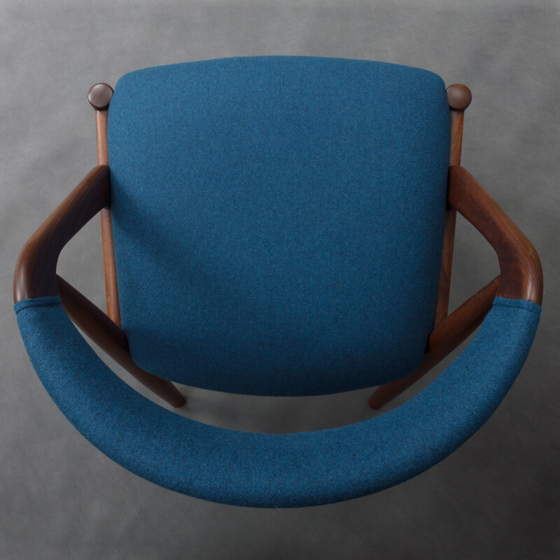 Chaise vintage en teck et bleu laine de Kai Kristiansen - 1960