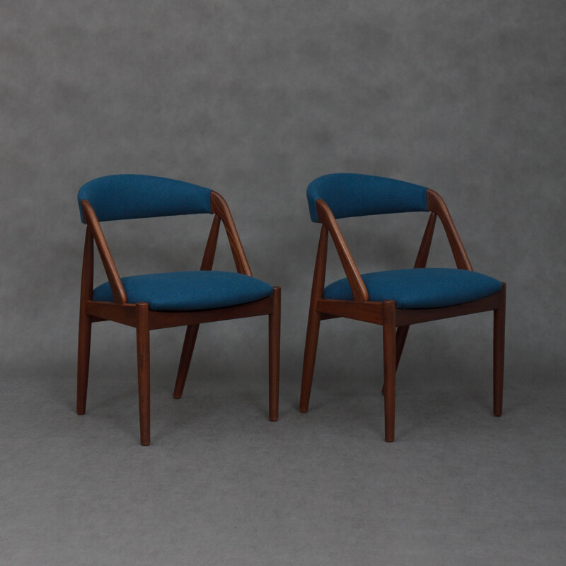 Vintage chair in teak and blue wool by Kai Kristiansen - 1960s