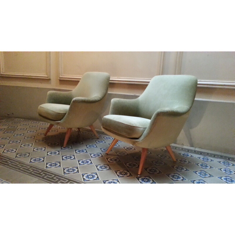 Deense watergroene fauteuil - 1950