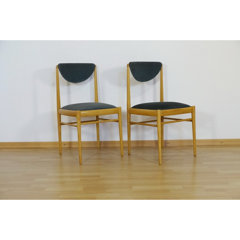 Pair of vintage chairs in beech and ribbed velvet - 1960s