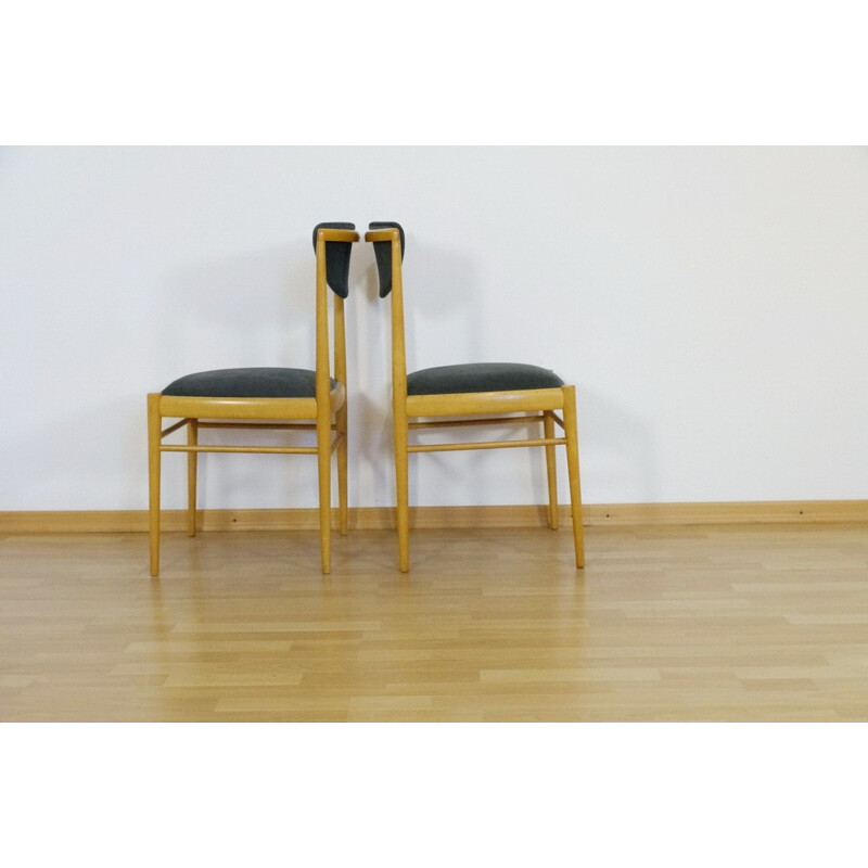 Pair of vintage chairs in beech and ribbed velvet - 1960s