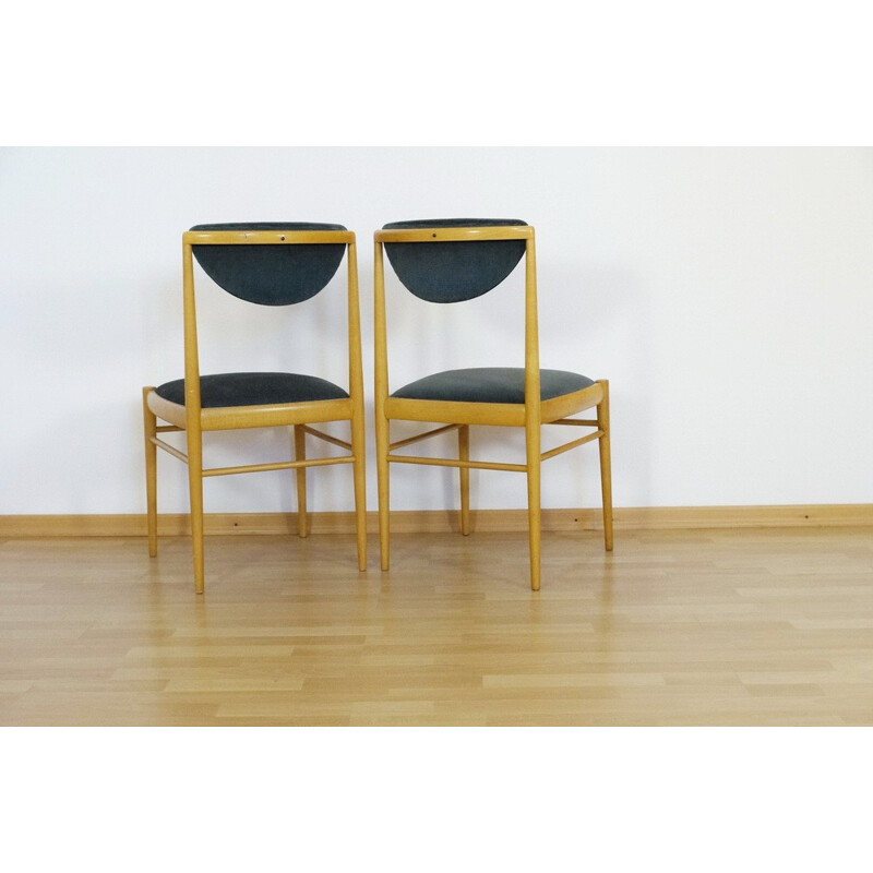 Pair of vintage chairs in beech and ribbed velvet - 1960s