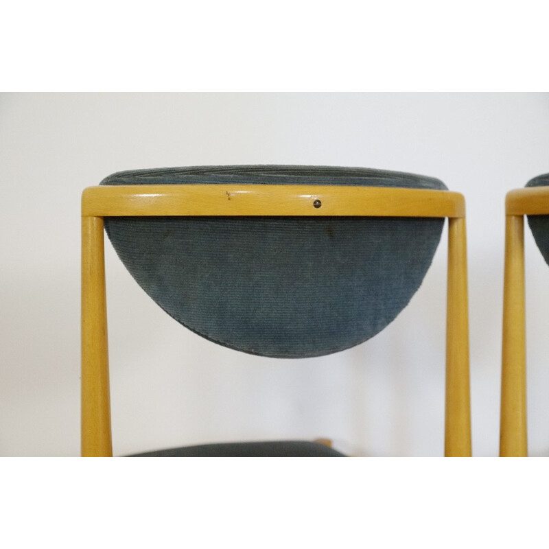 Pair of vintage chairs in beech and ribbed velvet - 1960s