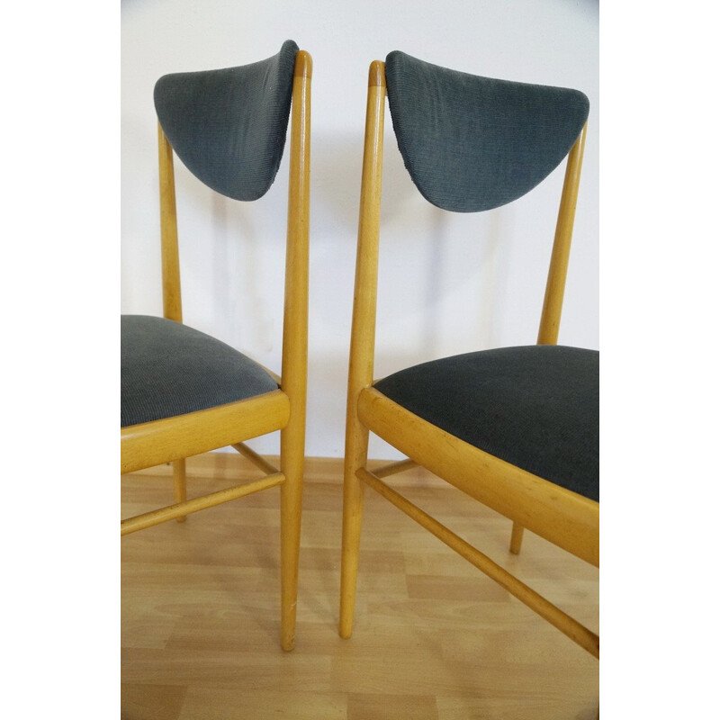 Paire de chaises vintage en hêtre et velours côtelé - 1960