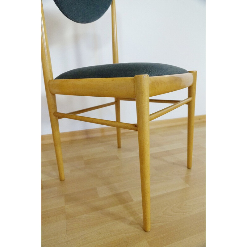 Pair of vintage chairs in beech and ribbed velvet - 1960s