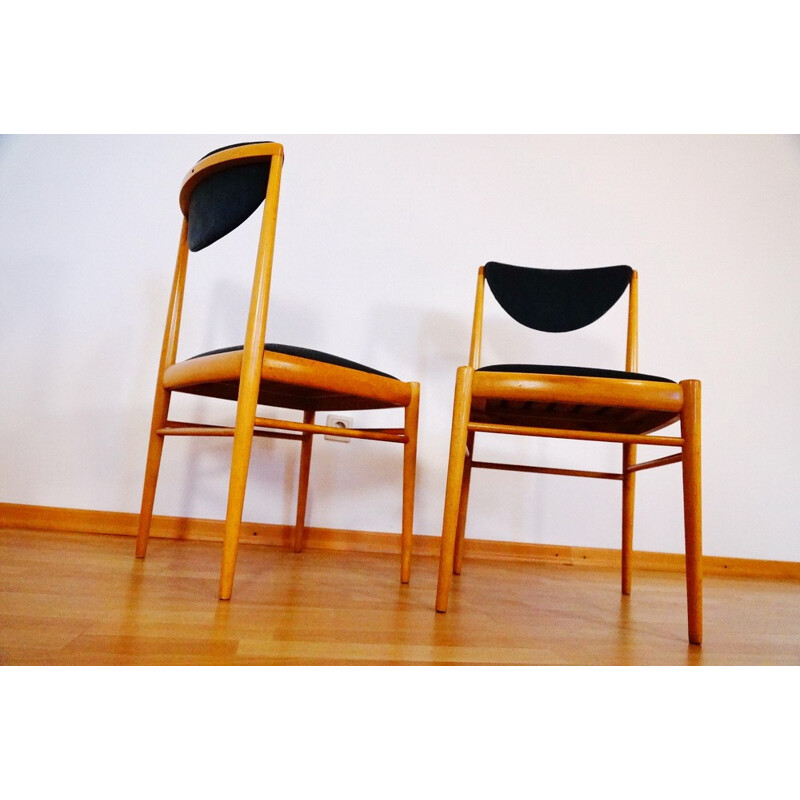 Pair of vintage chairs in beech and ribbed velvet - 1960s