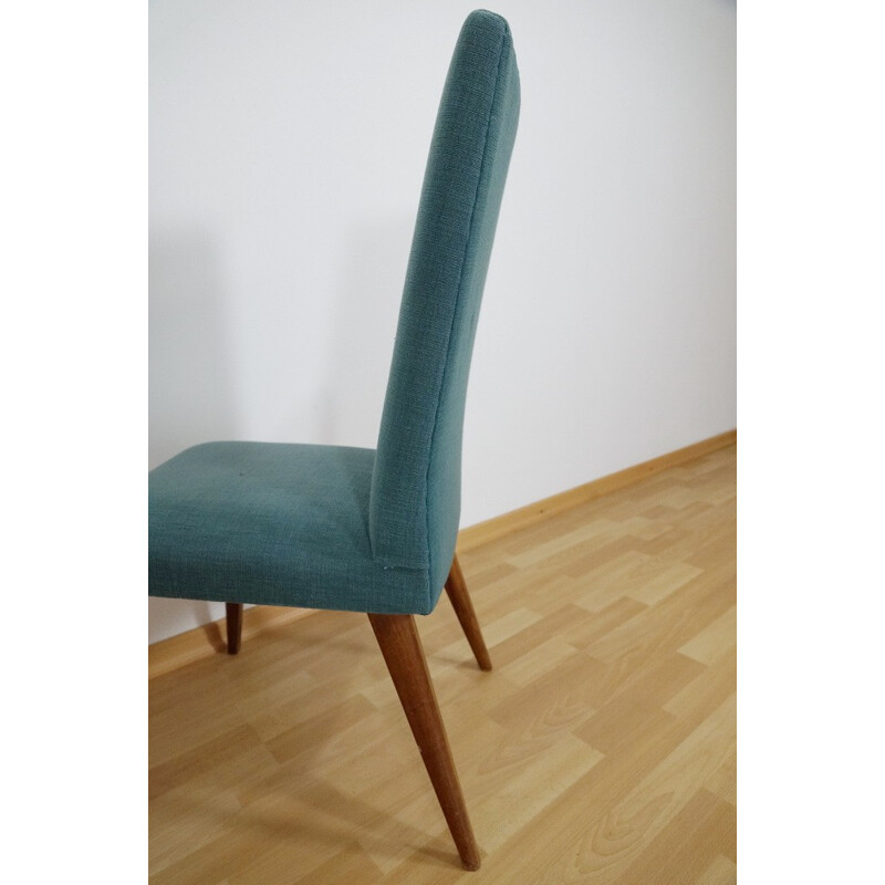 Vintage Blue German High Chair in Beechwood and blue Tissu - 1950s 