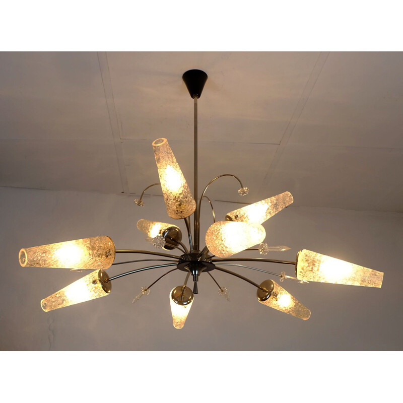 Vintage french 9-arms chandelier - 1950s 