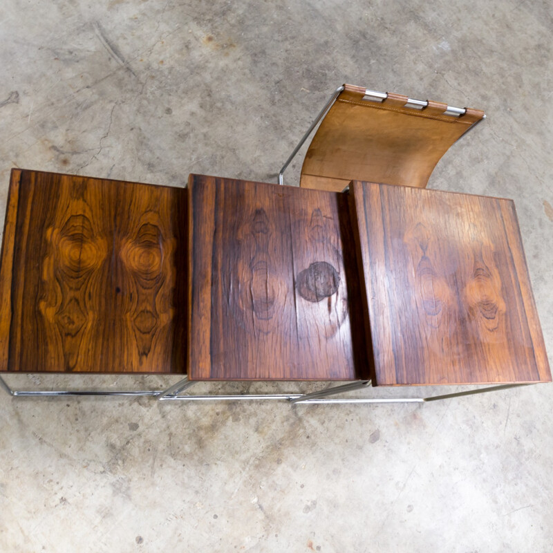 Pair of Rosewood Veneered Nesting tables with leather Magazine holder for Brabantia - 1960s