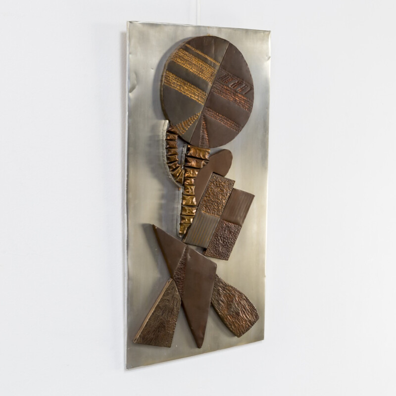 Mixed metals brutalist wall sculpture - 1970s